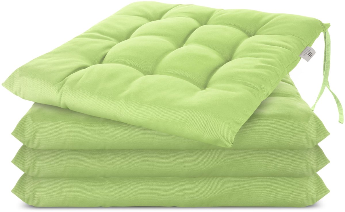 Omgoods - Set van 4 Stoelkussens 40x40 cm met Bevestigingsbanden voor Binnen en Buiten - Groen