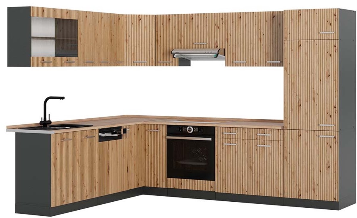 Vicco Hoekkeuken R-Line, Artisanaal eiken/Antraciet, 287 x 227 cm, WB Eik