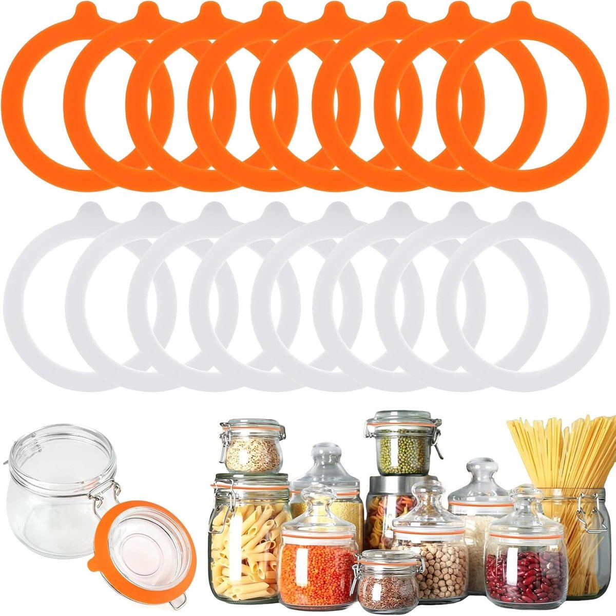 16 stuks siliconen weckrubbers voor weckpotten, brede hals, deksels, 70 x 95 mm, duurzaam en flexibel
