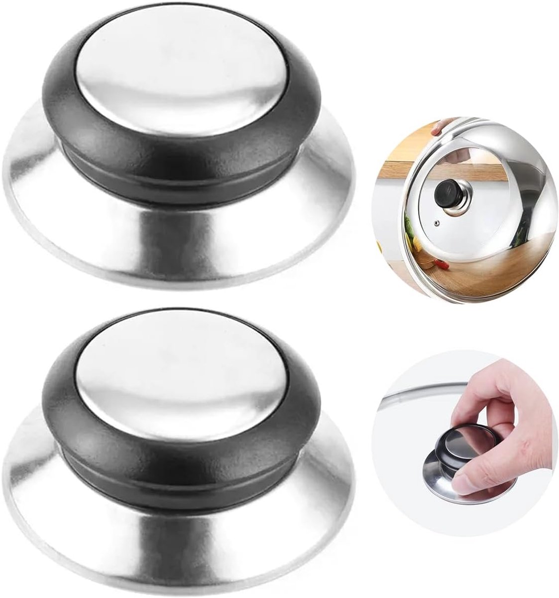 Potdekselknop 2pcs - RVS - Universele vervangknoppen - Eenvoudig te installeren - ShopVlot
