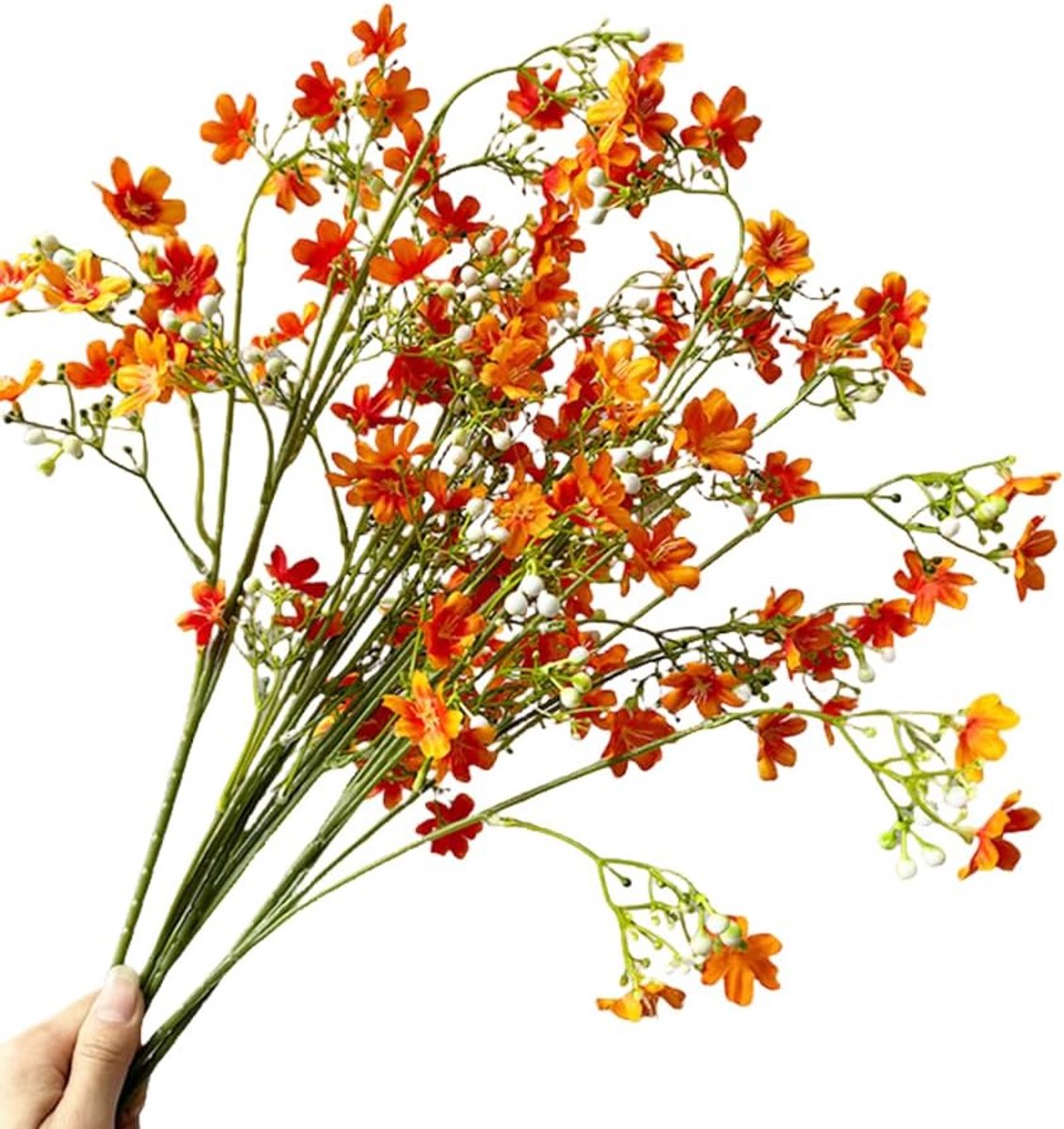 SnelShoppen - 8 Stuks Kunstbloemen met Lange Stelen Oranje Zijde Bloemen Boeket UV Bestendige Plastic Planten voor Thuis Bruiloft Binnen Buiten Decora