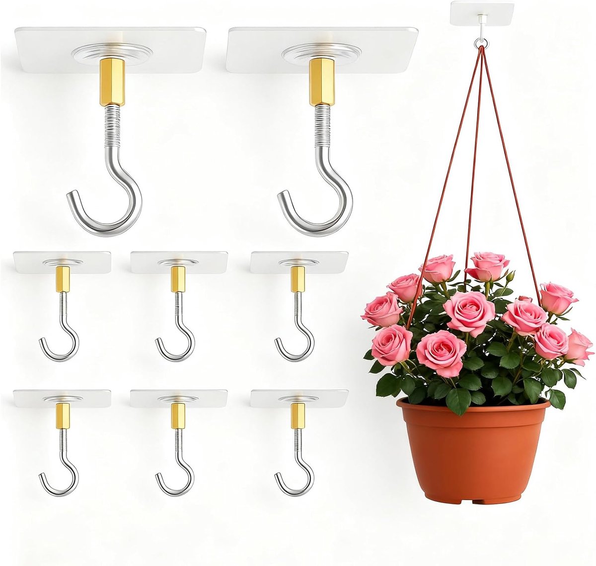 8pcs Ceiling Hooks for Hanging Plants, Self Adhesive Ceiling Hooks No Drilling, PVC Clear Plant Hooks for Ceiling with - ShopVlot