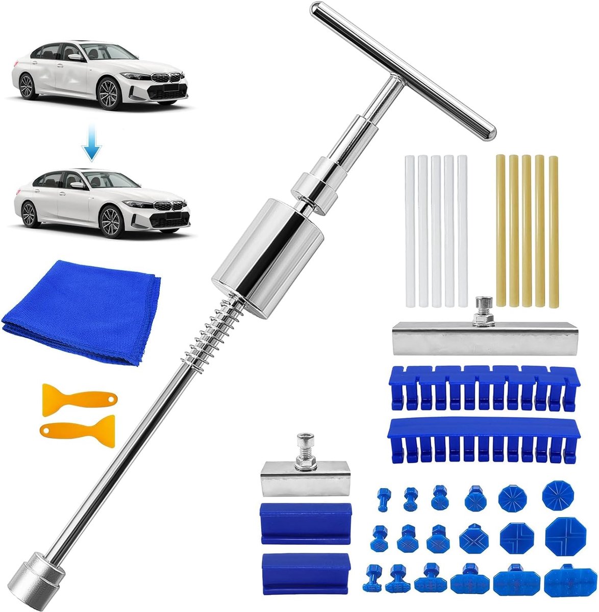 SnelShoppen - 34-Delige Auto Deukherstelset - Professionele Deuk Verwijder Tool Kit - Ergonomisch Ontwerp - Snelle Reparatie - Geen Verf Nodig - Voor