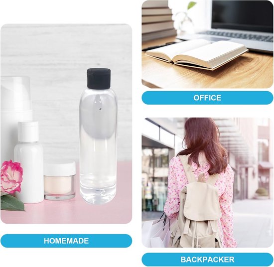 Set van 4 navulbare reisflessen 200 ml - Lotion dispenser flesjes voor shampoo, conditioner, lotion - Reisformaat plastic containers met flipdop — afbeelding 4
