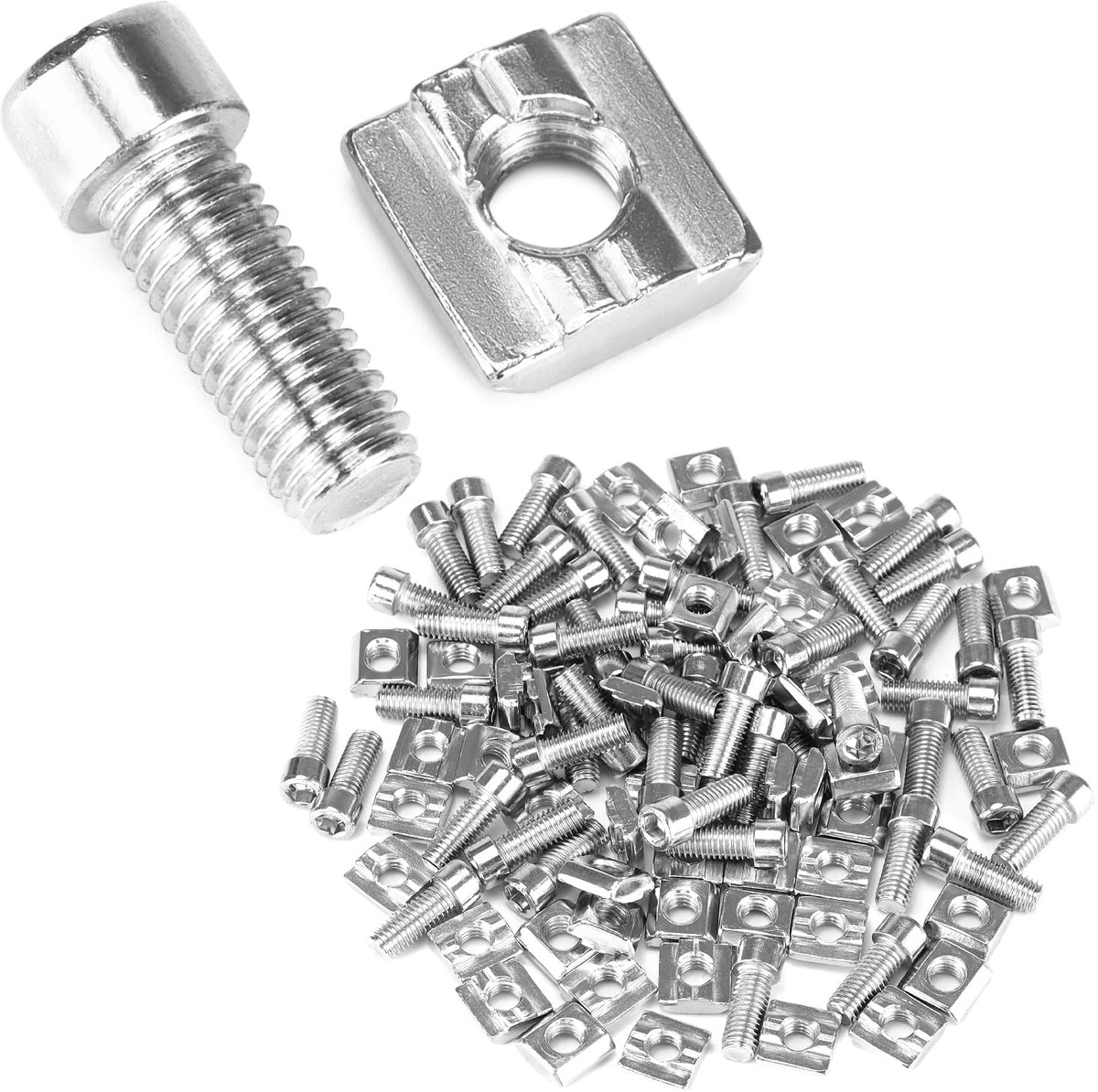 SnelShoppen - 50 Stuks M8 Sleufmoeren Set, Roestvrijstalen M8 T-slot Moeren met Inbusschroeven, Duurzaam en Betrouwbaar voor Klusprojecten en Toepassi