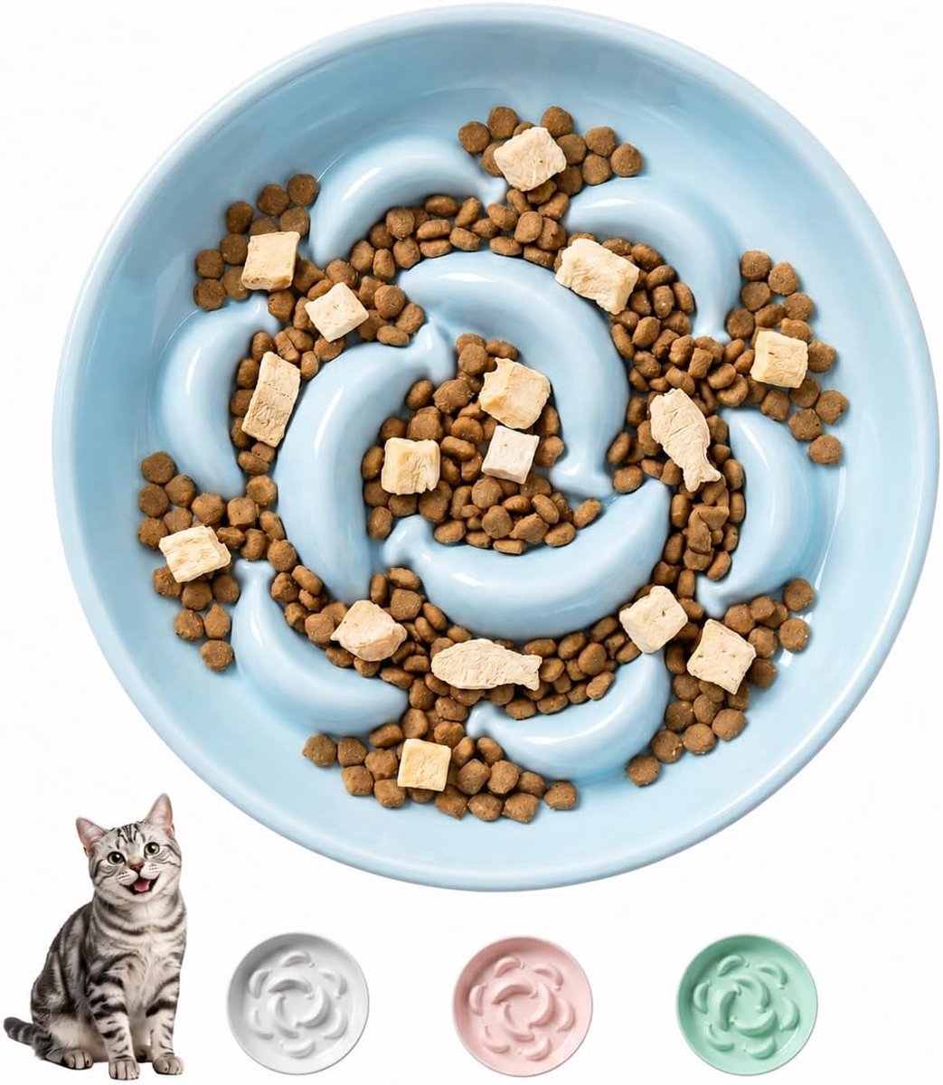SnelShoppen - Keramisch Kattenvoerbakje met Langzaam Voeden - Pastel Serie Voederbak voor Droog en Nat Voedsel - Schattige Doolhof Voeder voor Gezond