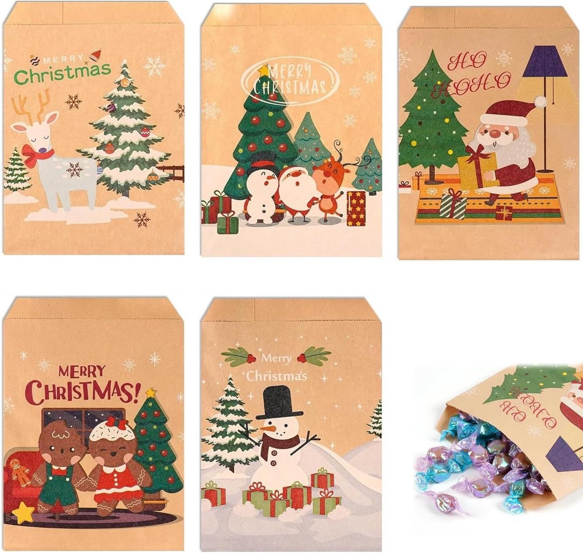 50 Stuks Papieren Kerst Zakken voor Snoep, Adventskalender en Feestdecoratie voor een Magische Kerst