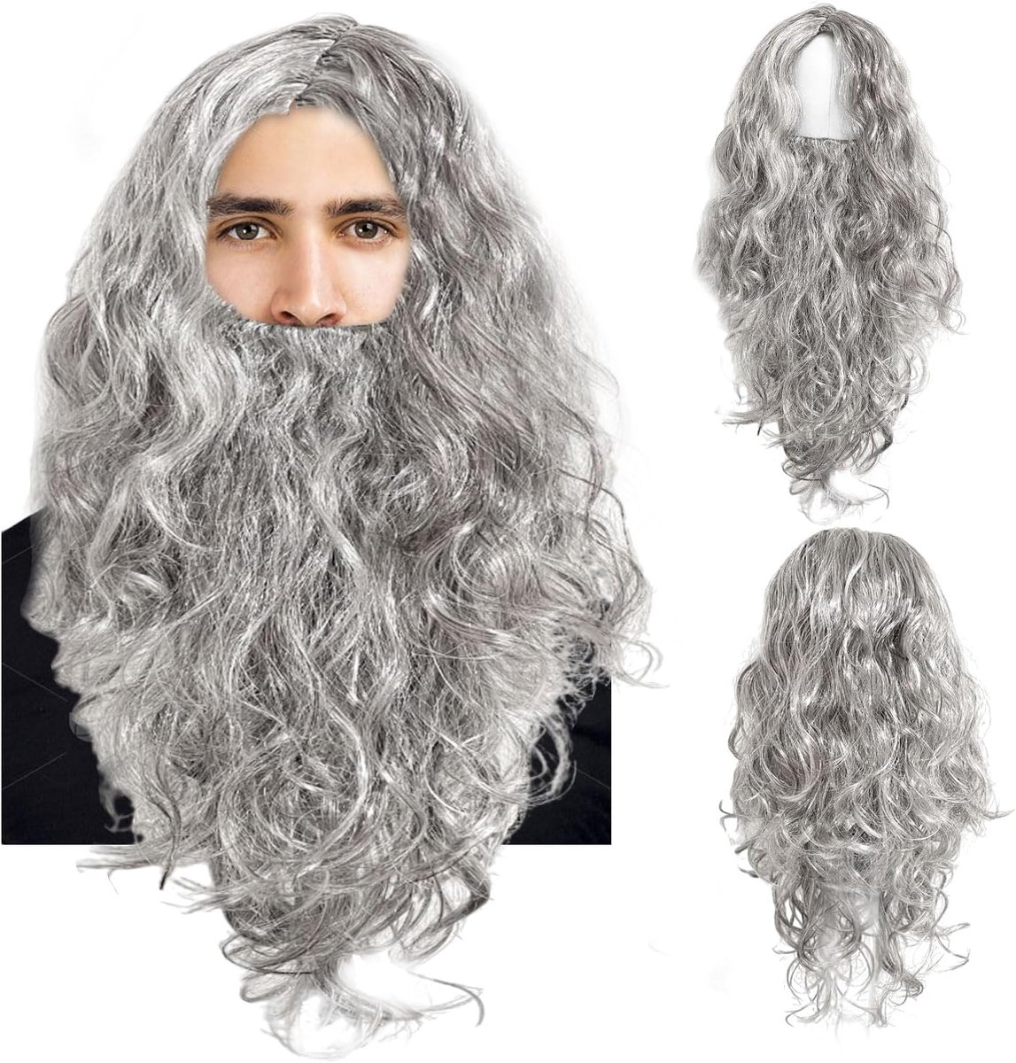 Heren baard cosplay pruik retro lange grijze pruik voor mannen carnaval themafeest carnaval pruiken (grijs)