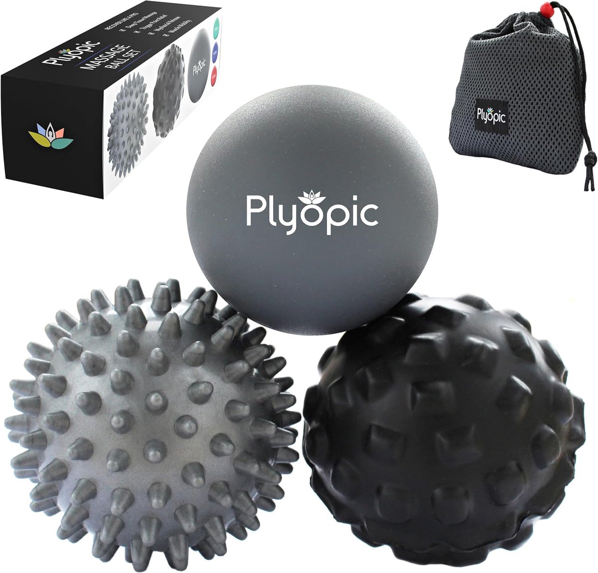 Thijox - Plyopic Massage Bal Set - Rubber, Spiky & Foam Roller Massager Ballen - 7cm voor Myofasciale Release, Trigger Point Relief en Plantar Fasciit
