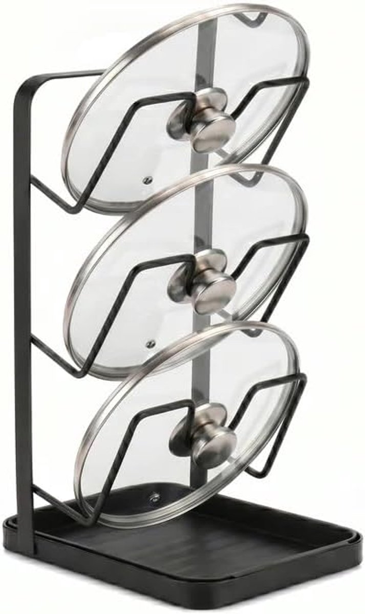 3-traps verticale dekselhouder, potdekselhouder, met afneembare lekbak, keukenpot deksel opbergrek