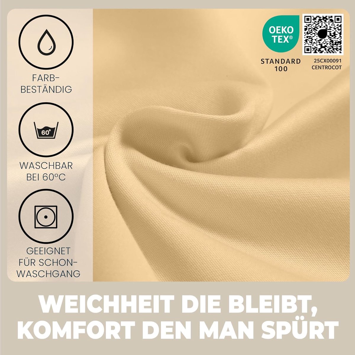 Fitted Sheet Double Bed 160 x 190 cm - Beige - 100% Katoen - Ademend en Hypoallergeen - ShopVlot