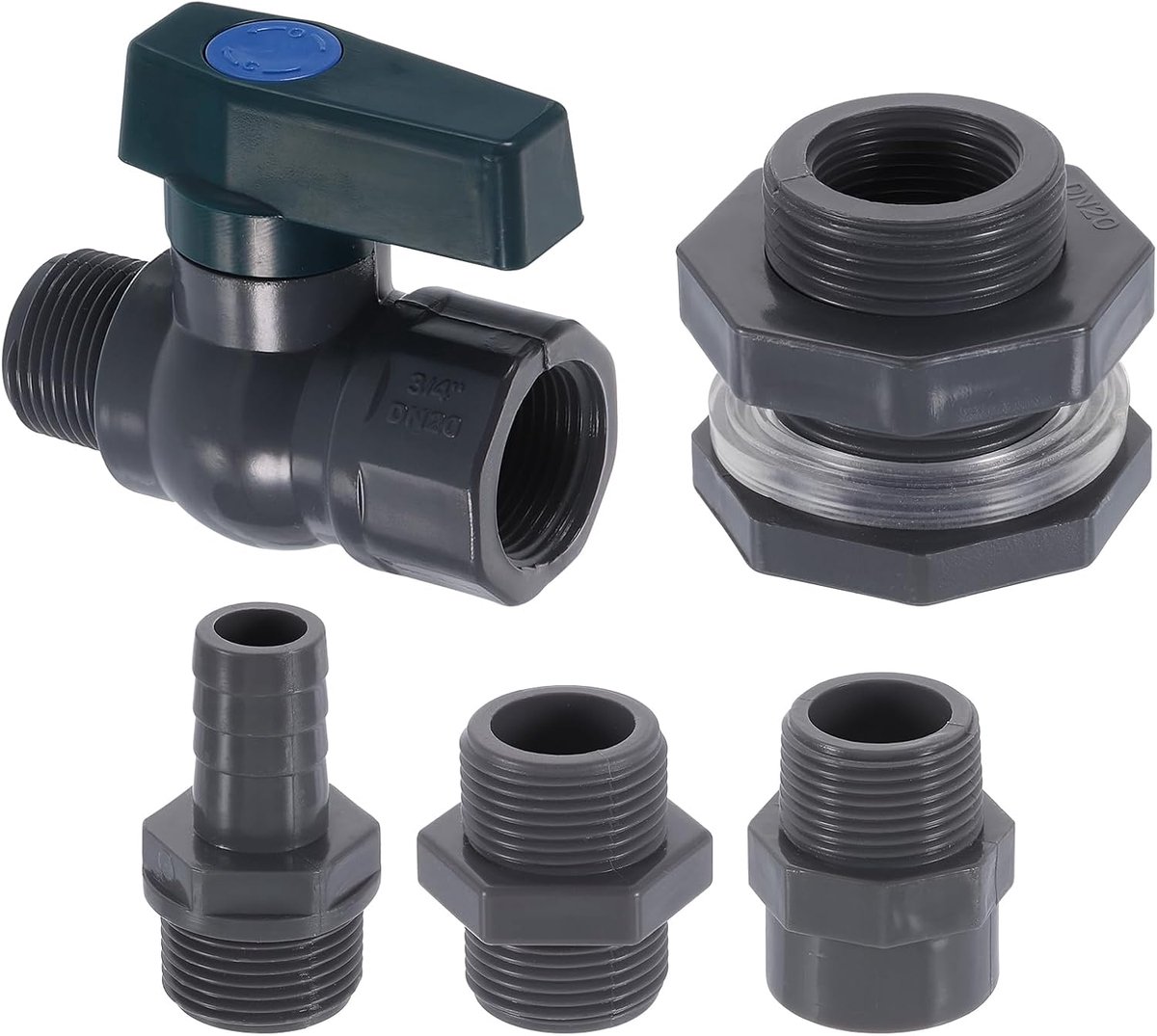 1 set regenvat waterkraan kit plastic regenvat tapkraan met 3/4 inch GHT barrière fitting tuinslang adapter voor waterreservoir aquarium grijs