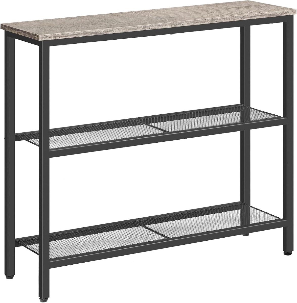 EBG73XG01 Consoletafel, 3-laags entree, bijzettafel met 2 gaasplanken, sofatafel, metalen frame, industrieel ontwerp, voor hal, entree, woonkamer, slaapkamer, greige en zwart