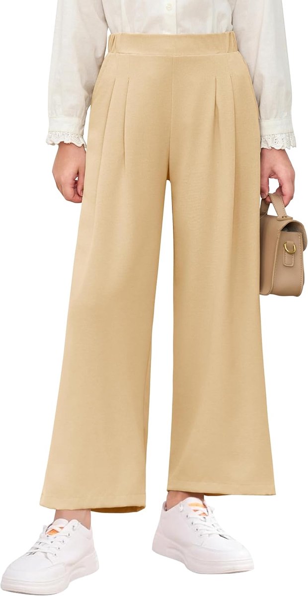 Baggy vrijetijdsbroek voor meisjes, met wijde pijpen, effen, hoge taille, sportbroek, casual, dans, joggingbroek met elastische taille en zakken