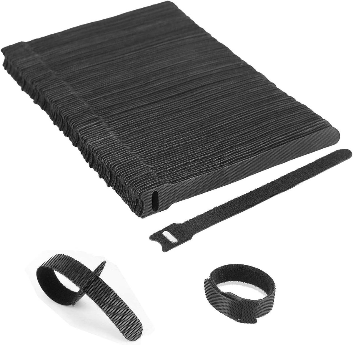 Verstelbare en Herbruikbare Zwarte Kabelbinders, 100 Stuks, 150x12mm, Ideaal voor Organiseren en Bevestigen van Kabels