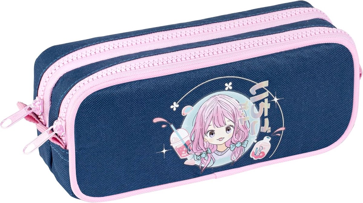 - Schooltas met 2 vakken MANGA - Praktische opbergtas voor pennen, potloden en accessoires - Ideaal voor school en vrije tijd - Etui met grote capaciteit met ritssluiting - Blauw