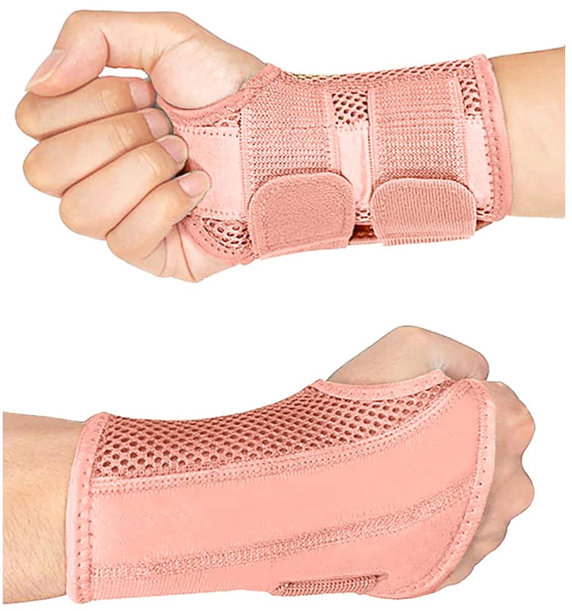 Polsbandage met metalen spalk, ademend, verstelbaar, voor artritis, carpaal tunnelsyndroom, verstuikingen, peesschedeontsteking (S/M, roze-rechts)