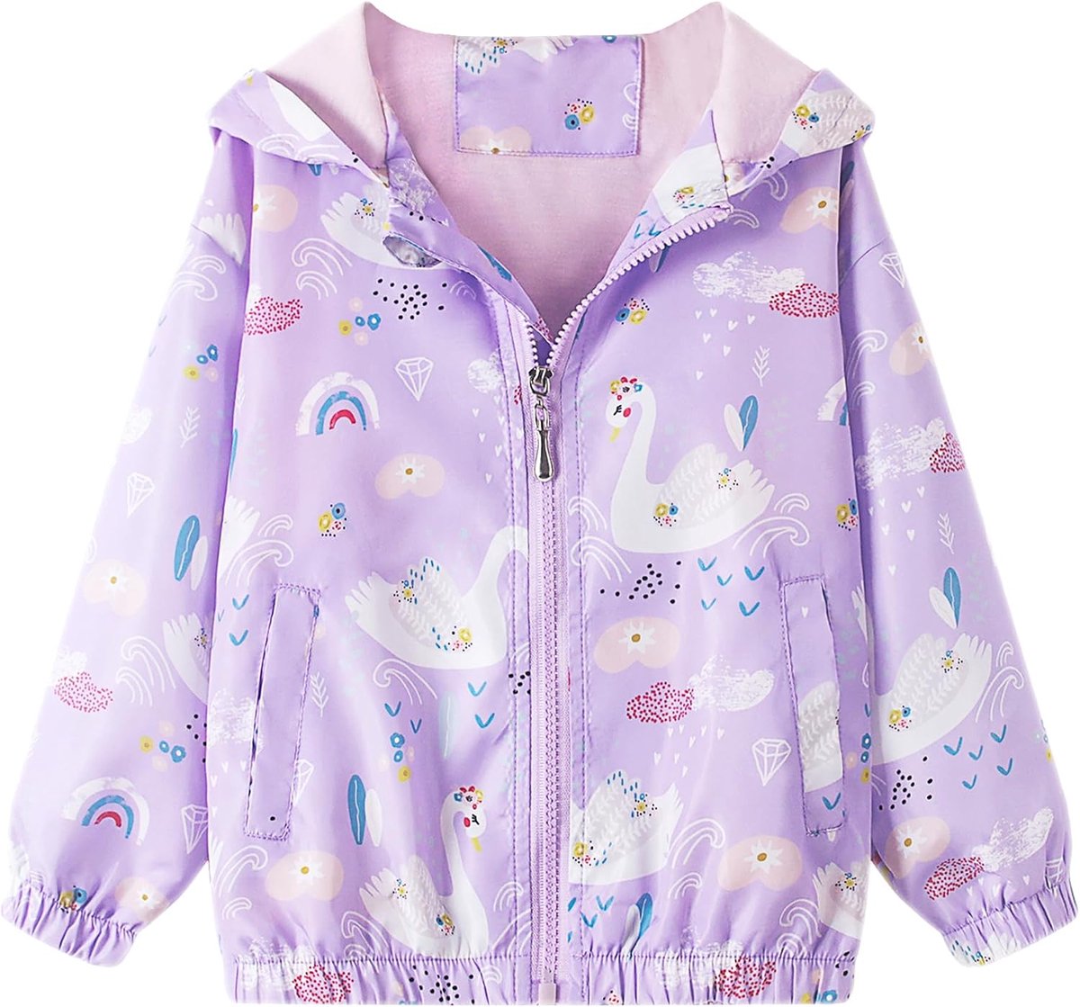Jas kinderen capuchon jas windjack winddicht rits lange mouw mantel cartoon jassen zacht licht dun zonnebrandcrème anti-condens uitloper cadeau voor baby meisjes peuter, roze, 1-2 jaar