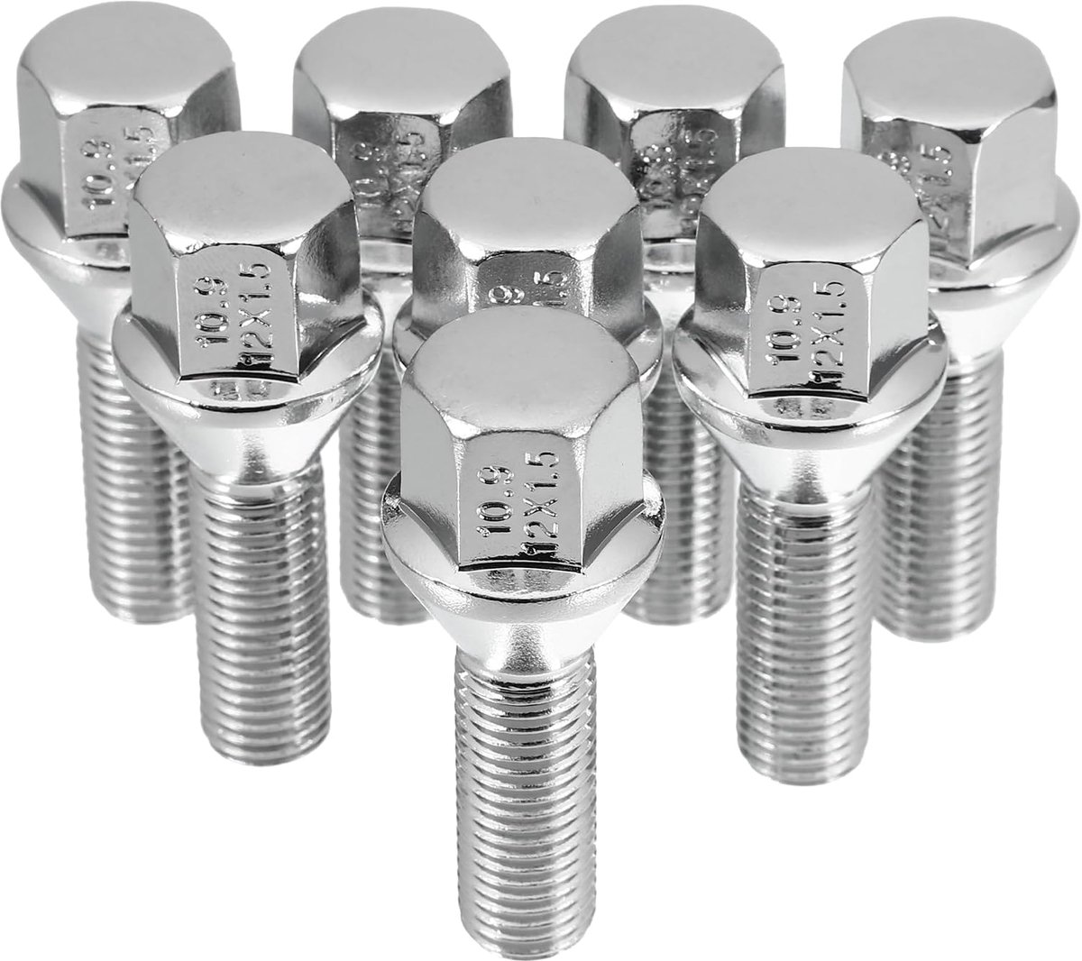 Bouten, wielbouten, M12 x 1,5, kegel, 60 graden, chroom, wielbouten, set, schachtlengte 30 mm, kegelband, 8 stuks