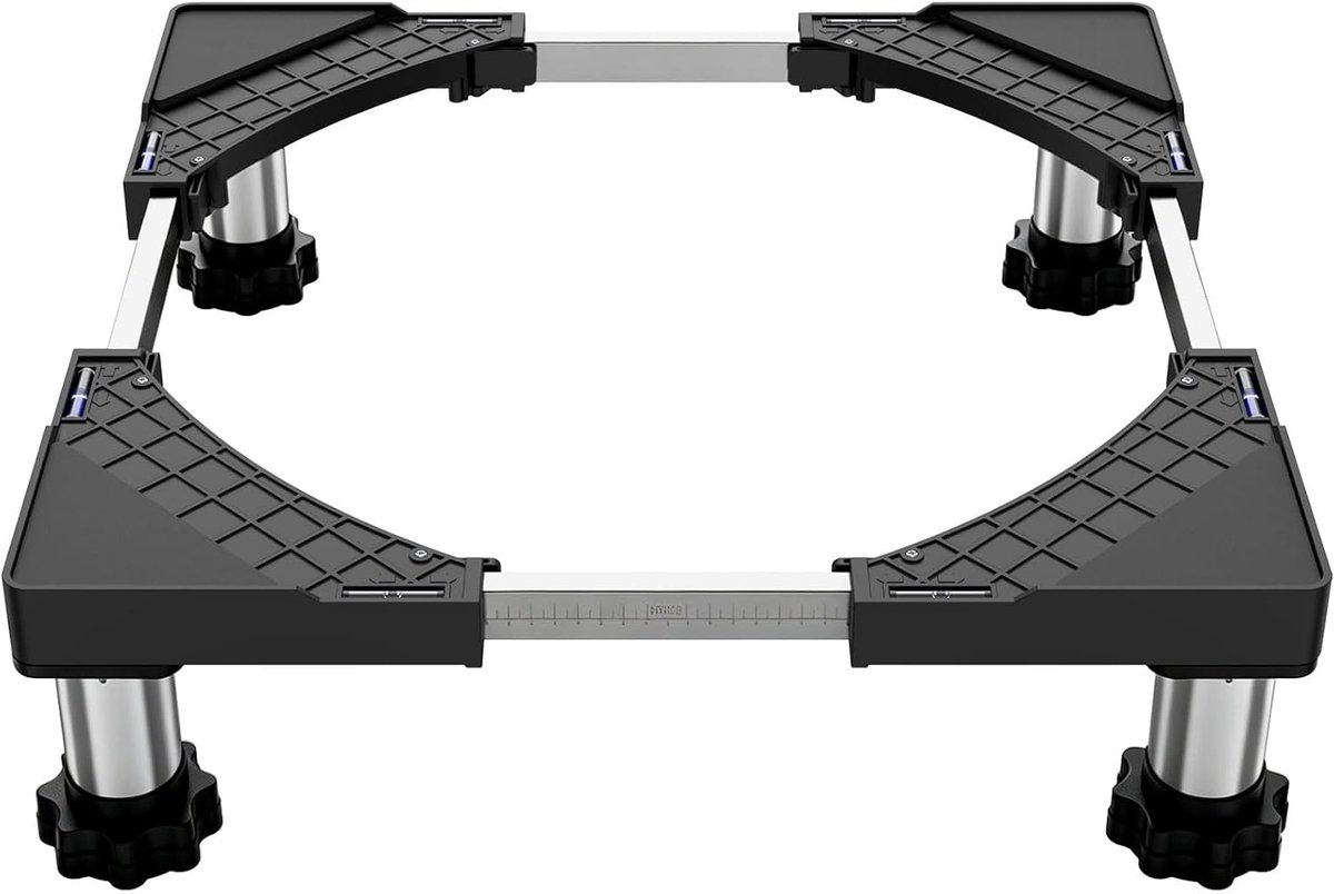 Zwart wasmachineonderstel verstelbaar, belasting 250 kg | Wasmachinesokkel voor droger, koelkast, vriezer, breedte 45-65 cm, hoogte 13-17 cm, antislip, schokabsorberend
