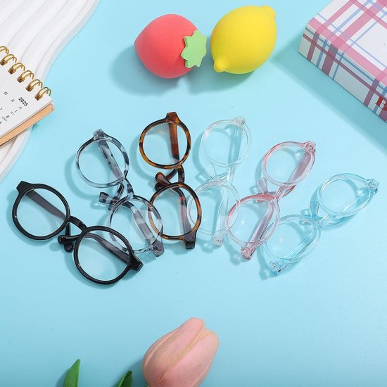 6 stuks poppenzonnebrillen kunststof miniatuurbrillen transparante glazen poppenaccessoires voor kleine poppen en knuffeldieren — afbeelding 4