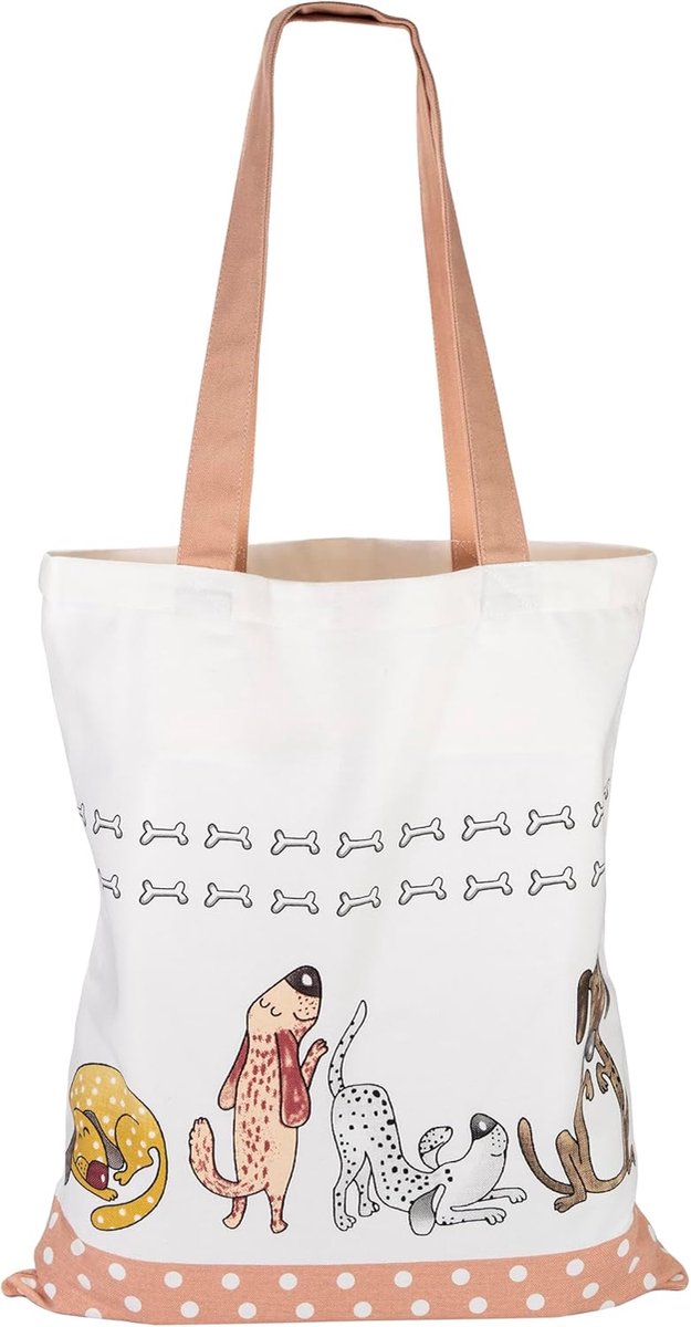 Herbruikbare Boodschappentas, Draagtas voor Vrouwen, Shoppingtas van Canvas, Dikke Katoenen Schoudertas met Lange Handvatten, Opvouwbaar met Honden Design 38 x 42 cm