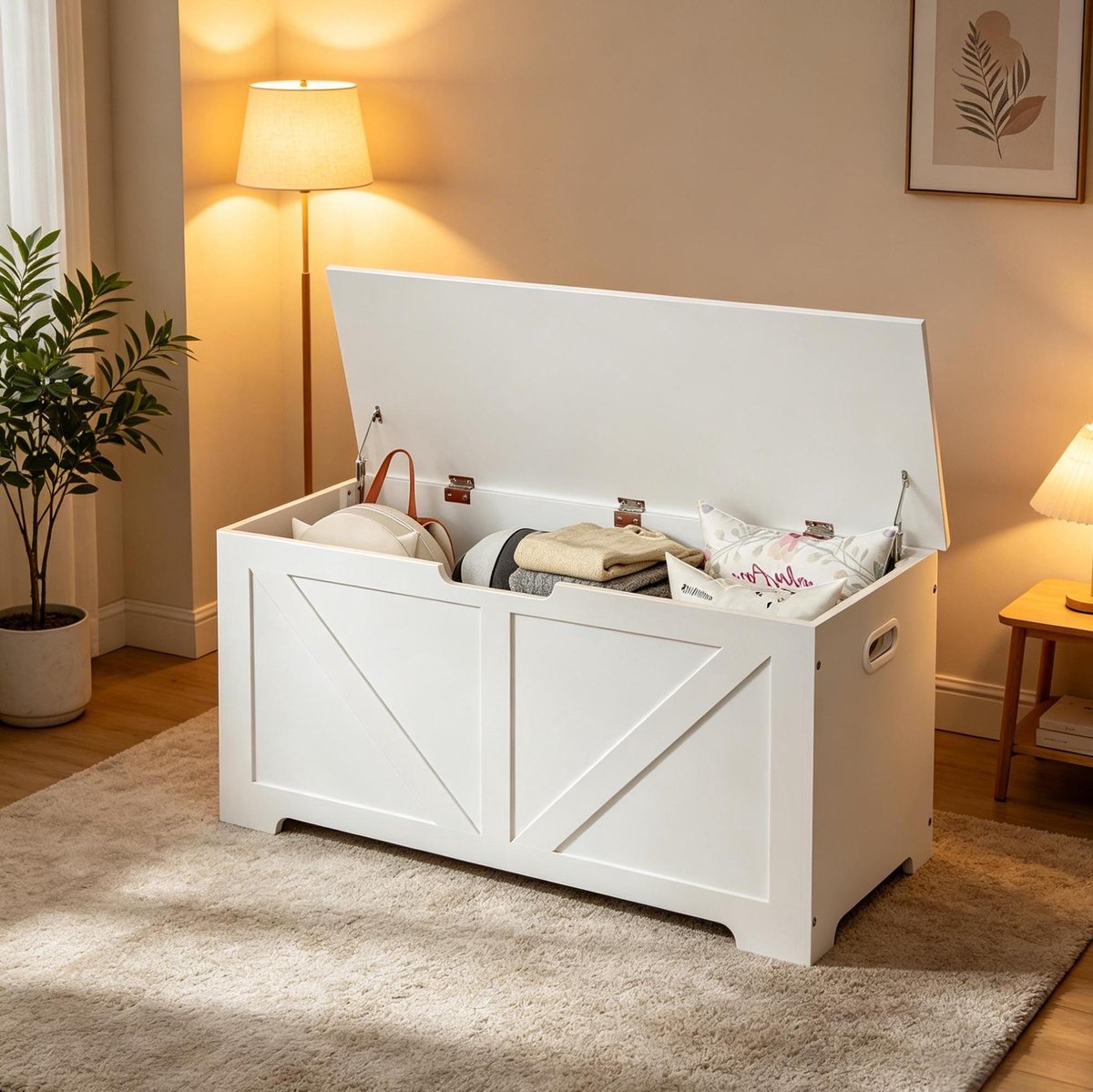 MIVRAY Bankje 100 Cm - Verborgen Opbergruimte Met Scharnierdeksel En Handgrepen - Voor Hal En Slaapkamer - Hout - Wit