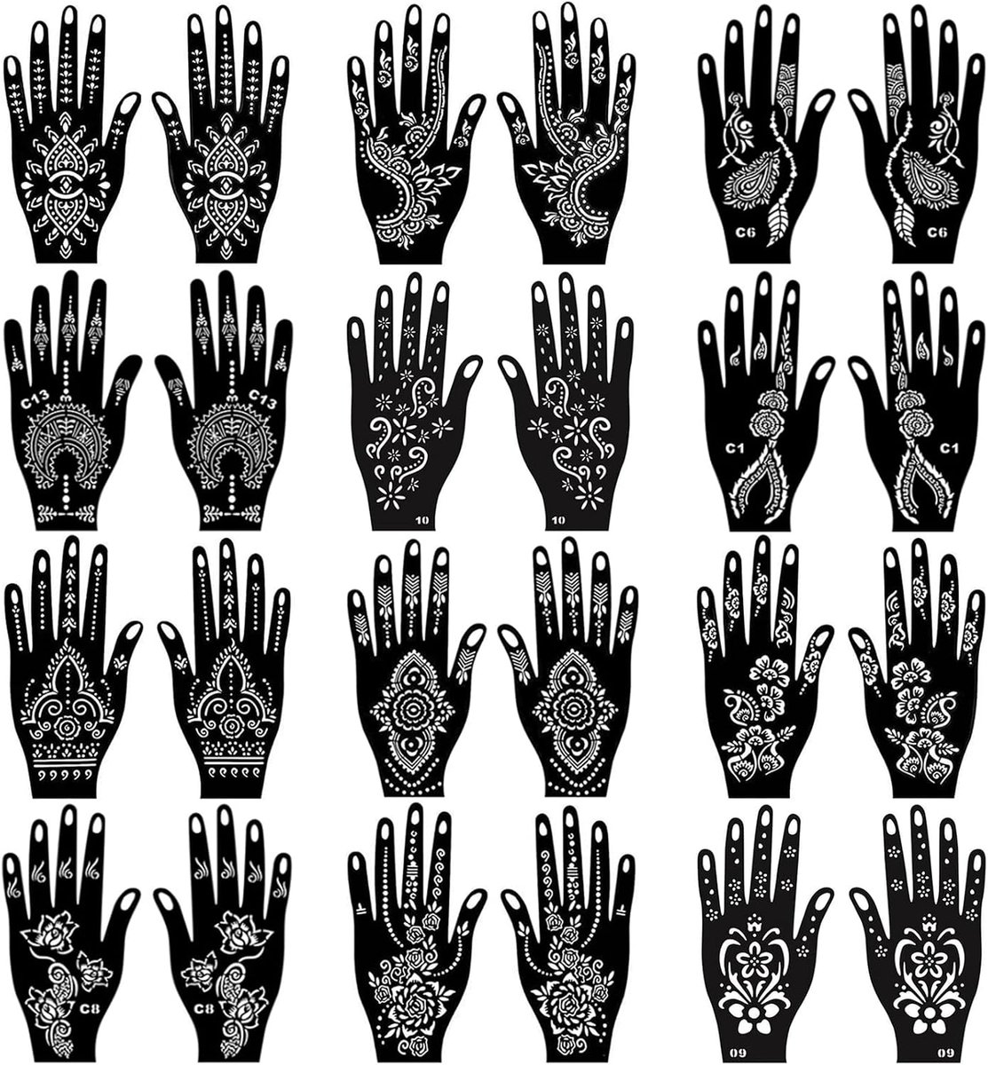 Tattoo Schablonen Kit voor Hand, 24 Bladeren Temporary Tattoo Schablone Indische Arabische Tattoo Schablone Sticker