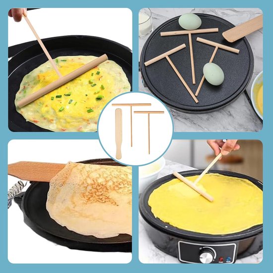 Set van 3 pannenkoekenverdelers, 2 T-deegverdelers (12/18 cm) en 1 deegspatel, platte pannenkoekenspatel, gemakkelijk te reinigen, deegverdeler voor accessoires, schuiver, bakgereedschap — afbeelding 5