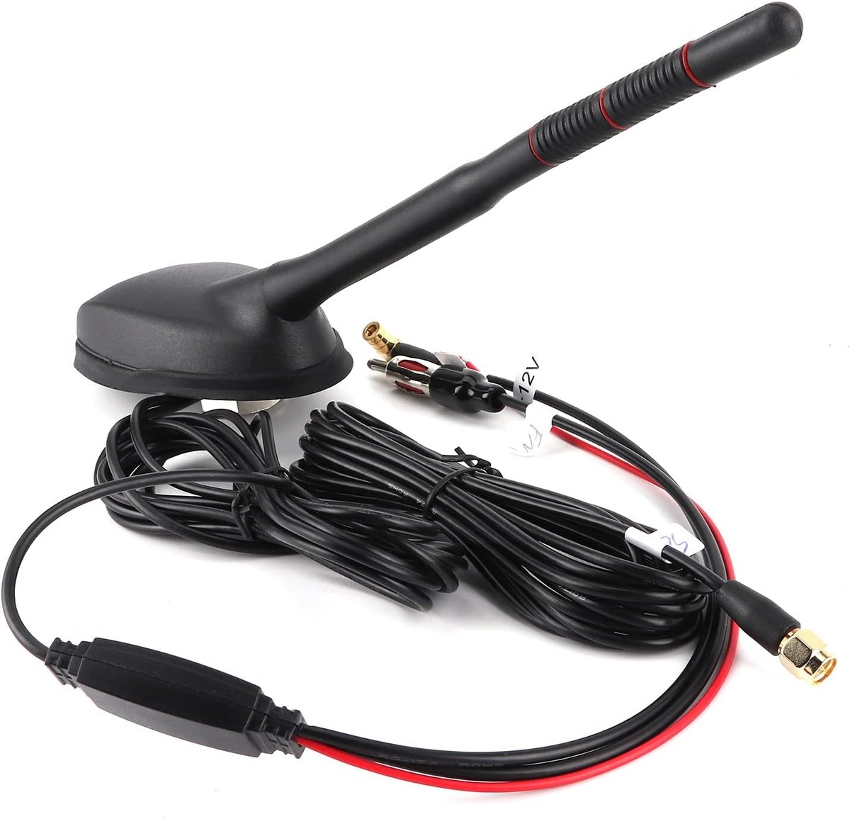 Antenne Auto, DAB+GPS+FM Antenne Autoantenne Digitale Radio Dakantenne met Versterker Signaalversterker SMB Adapter DIN met 5m Verlengkabel voor Autoradio