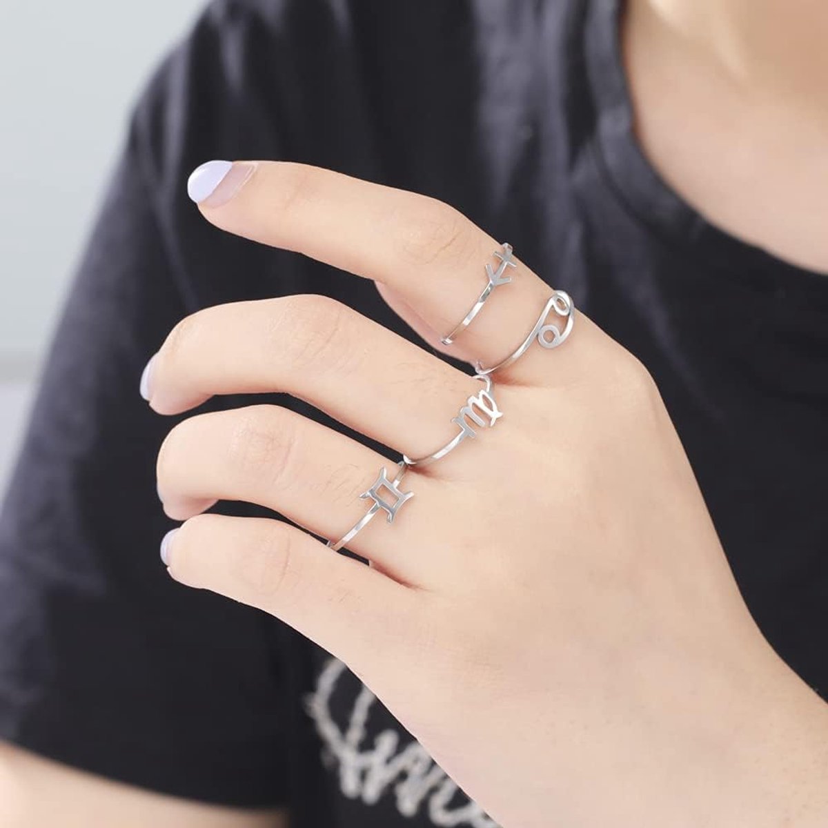 Ringen voor vrouwen 12 sterrenbeelden open ring Ram Leeuw Maagd Tweelingen Weegschaal Vissen Schorpioen Verjaardagscadeau, 19MM, Roestvrij staal, Geen edelsteen