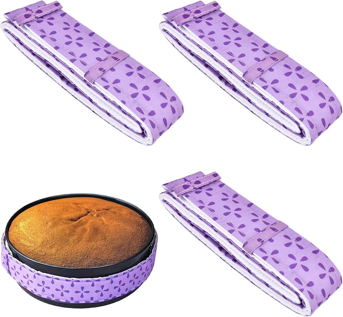 SnelShoppen - Cake Strips 3 Stuks Bakstrips, Verstelbare Evenredige Bakstrip Cake Mould Strips voor Bakken, Katoenen Cakevorm, Paars, Bakgereedschap v