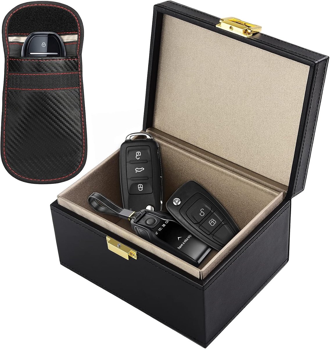 Faraday Box wordt geleverd met signaalblokkeertas, keyless go bescherming autosleutelbox, anti-diefstal RFID-signaal blokkerende case voor autosleutels, telefoons, creditcards