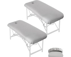 2 stuks spanhoes voor massagestoel met gat 70 x 190 x 12 cm, wasbaar, ademend, elastische hoes voor massagestoel met gezichtsgat voor cosmetica-ligstoel, spa-therapie, grijs