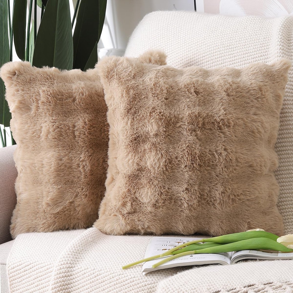 Decoratieve kussenhoezen 60x60cm - dikke pluche nepbont - luxe en zacht - perfect voor bank of slaapkamer - SnelShoppen