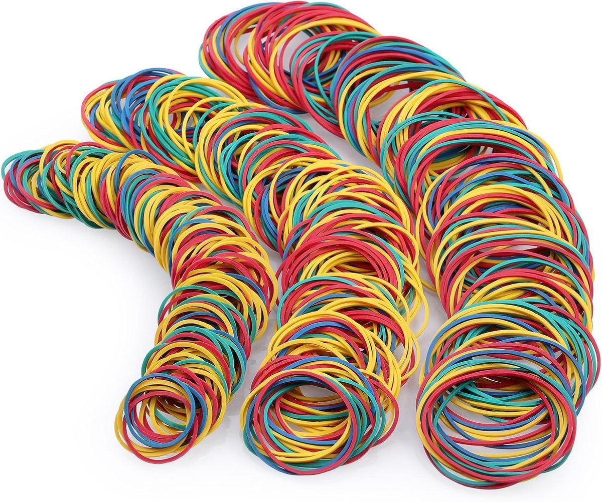 Kleurige Rubber Bands - 600 Stuks in Diverse Maten 25/38/50mm voor Huishouden, Kantoor en Creatieve Projecten