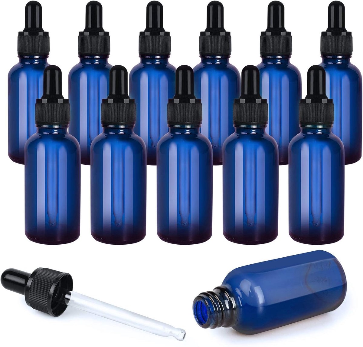 SnelShoppen - 12 Stuks 30ml Glazen Fles met Druppelaar, Lege Fles voor Laboratorium, Essentiële Olie, Aromatherapie, Blauw