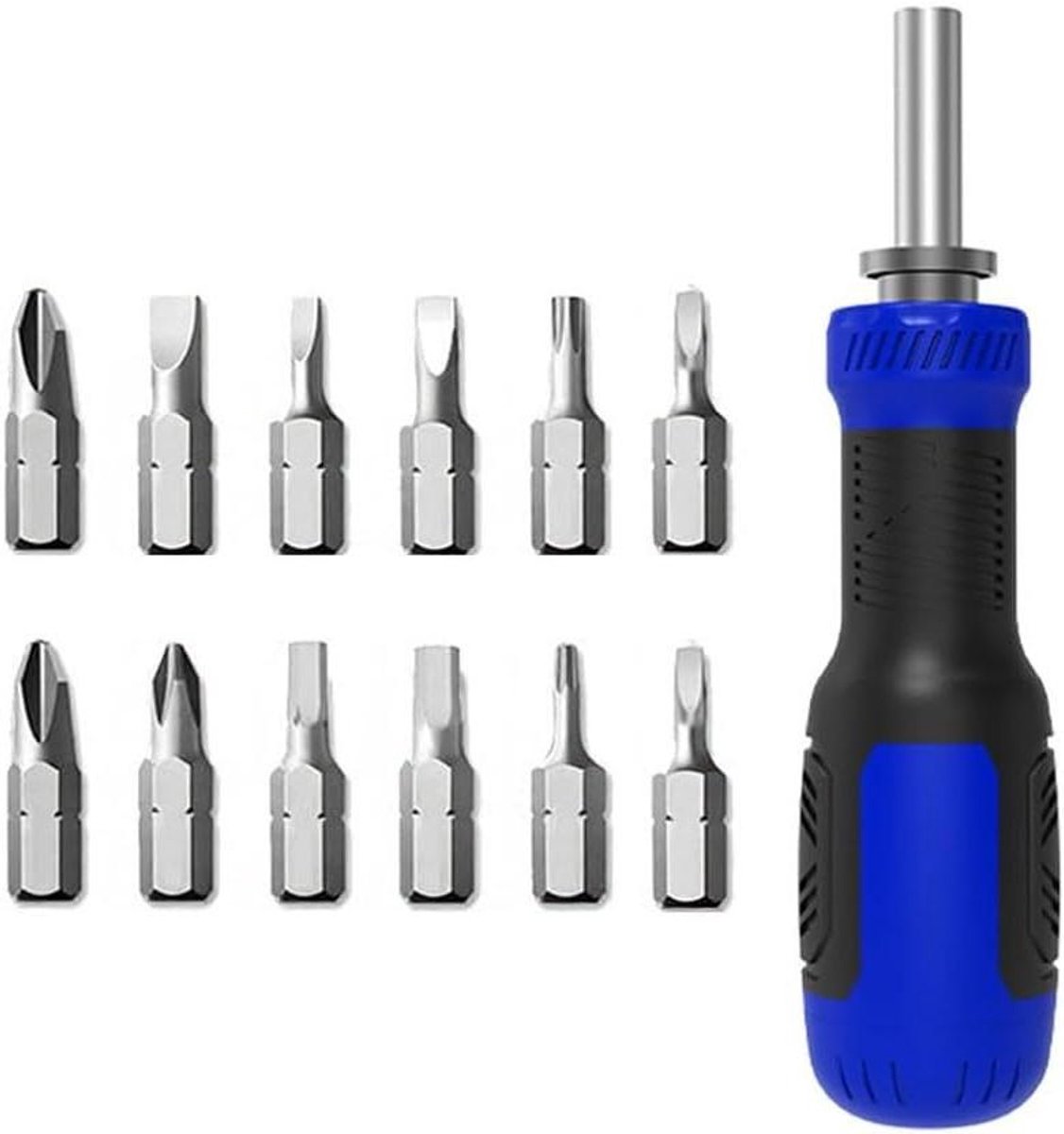 Ratelschroevendraaier Set - Multitool Schroevendraaier - Huishoudelijk Onderhoud - Georganiseerde Handgreep Opslag - 13-in-1 - Blauw