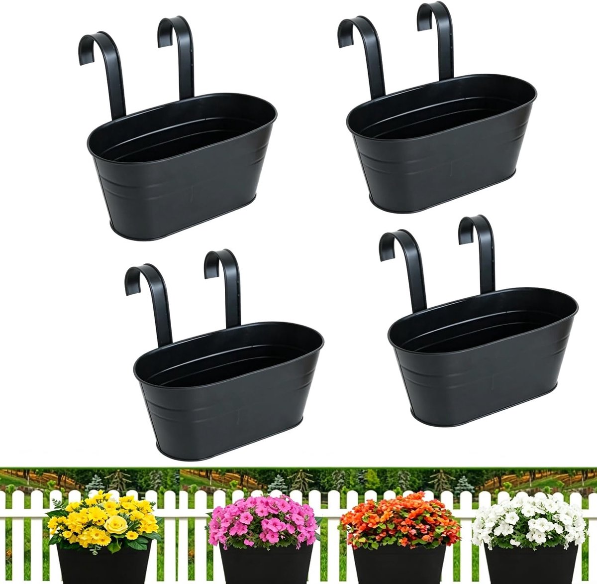 Hanging flower pots 28 cm - metalen plantenbakken - 4 stuks - ideaal voor balkon en tuin - SnelShoppen