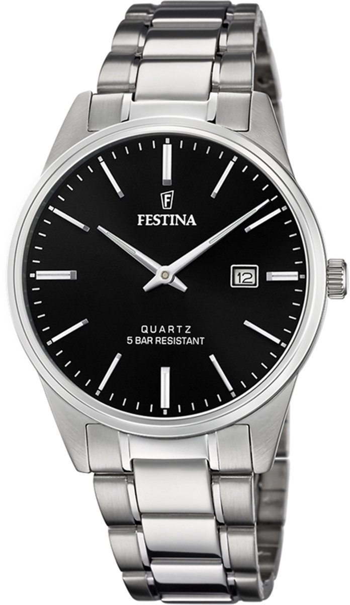 Festina F20511-4 Heren Horloge - Mineraalglas - Roestvrijstaal-Staal - Zilverkleurig - Ø 39.5 mm - Quartz - Vouw-Vlindersluiting - 5 ATM (douchen)