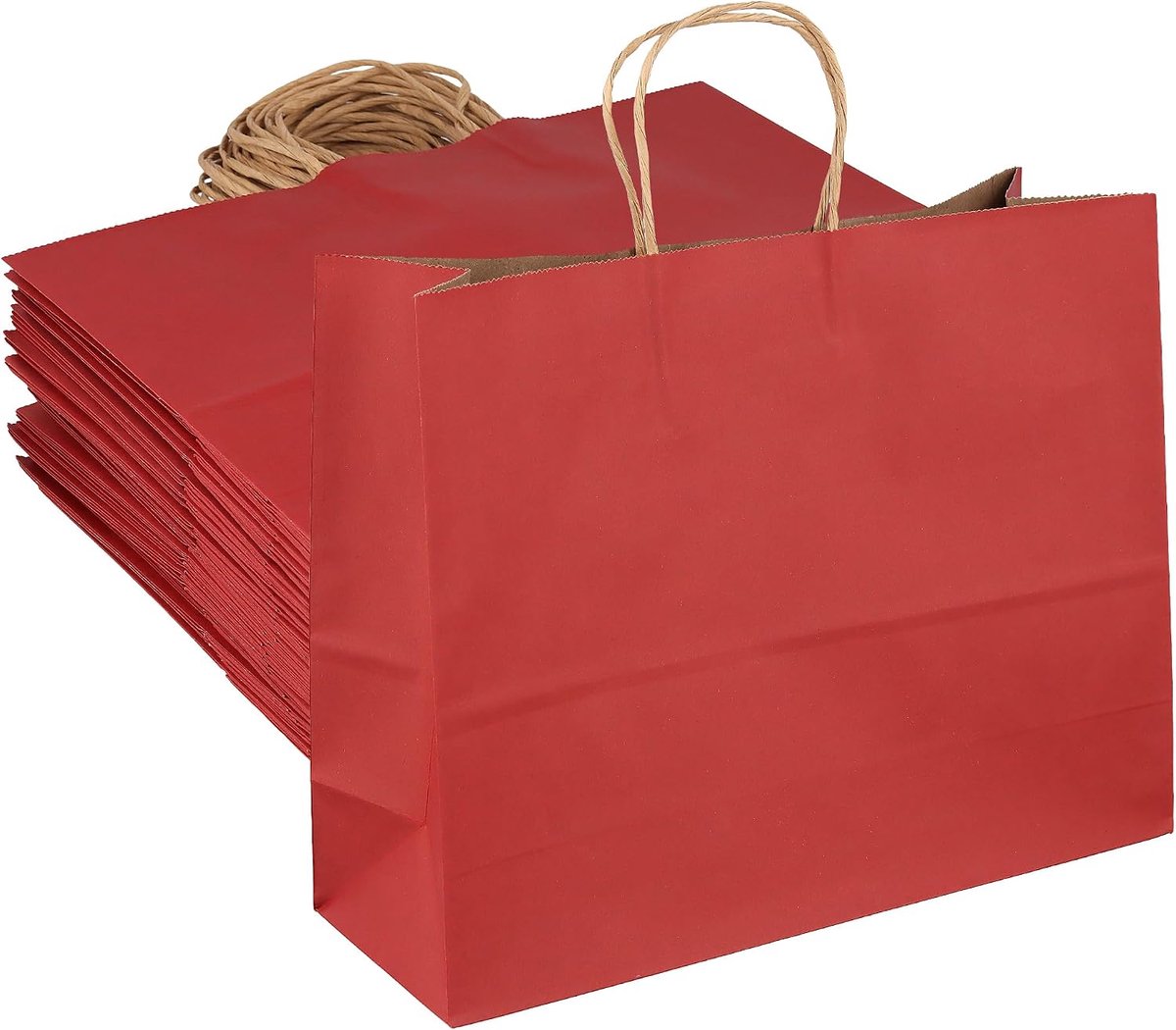 SnelShoppen - 40 Stuks Rood Kraftpapier Cadeauzakjes met Handvat 32x11x24,5 cm - Duurzaam Geschenkzakken voor Feesten, Bruiloften, Verjaardagen en Win