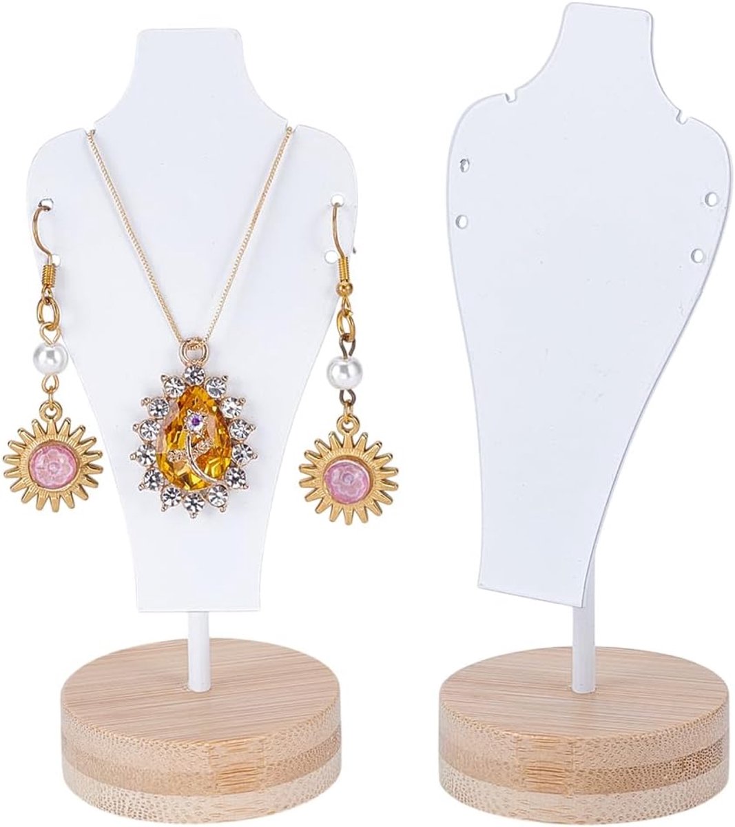 SnelShoppen - Set van 2 witte halskettingen en oorbellen displaystandaard, 13,7 x 5,6 x 14,5 cm, kettinghouder, organizer voor sieraden en accessoires