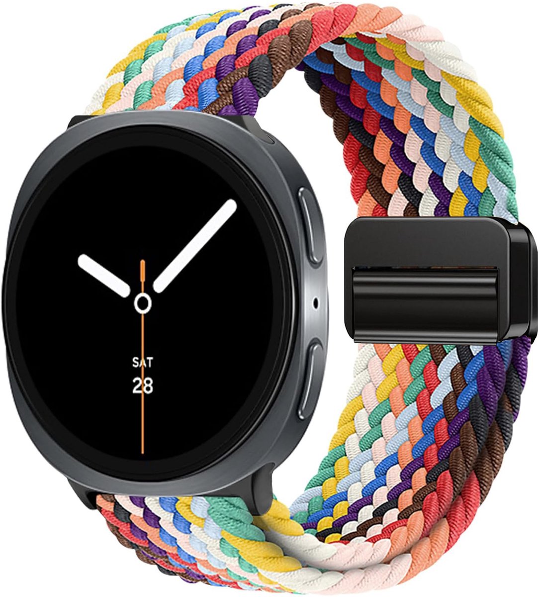 Stravo Magnetisch gevlochten nylon bandje – Geschikt voor Samsung Galaxy Watch 9 (40/44mm) / Watch 8 (40/44mm) / 8 Classic (46mm) – Regenboog – erstelbaar elastisch gevlochten horlogebandje