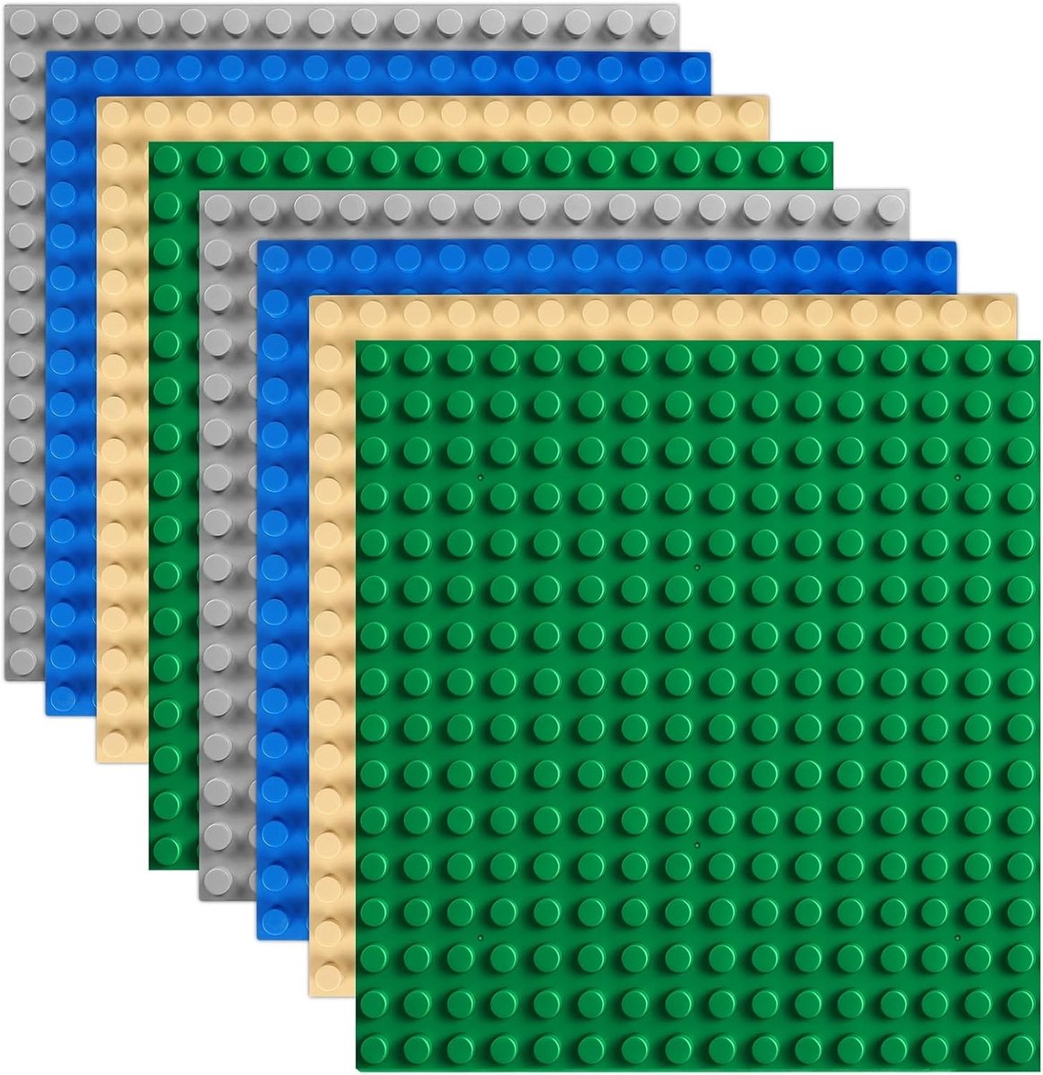 Grote Bouwplaten in Groen, Blauw, Grijs en Abrikoos, 10 x 10 inch, Geschikt voor Creatief Spelen met Bouwstenen en Kinderspeelgoed
