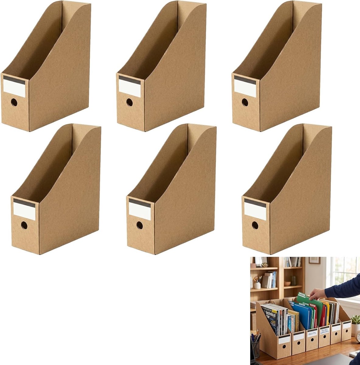 SnelShoppen - 6 Stuks Magazinehouder Kraftpapier, Vouwbare Desktop Opbergdoos, Waterdichte Opbergbox voor Archief en Kantoor, Sterk en Duurzaam