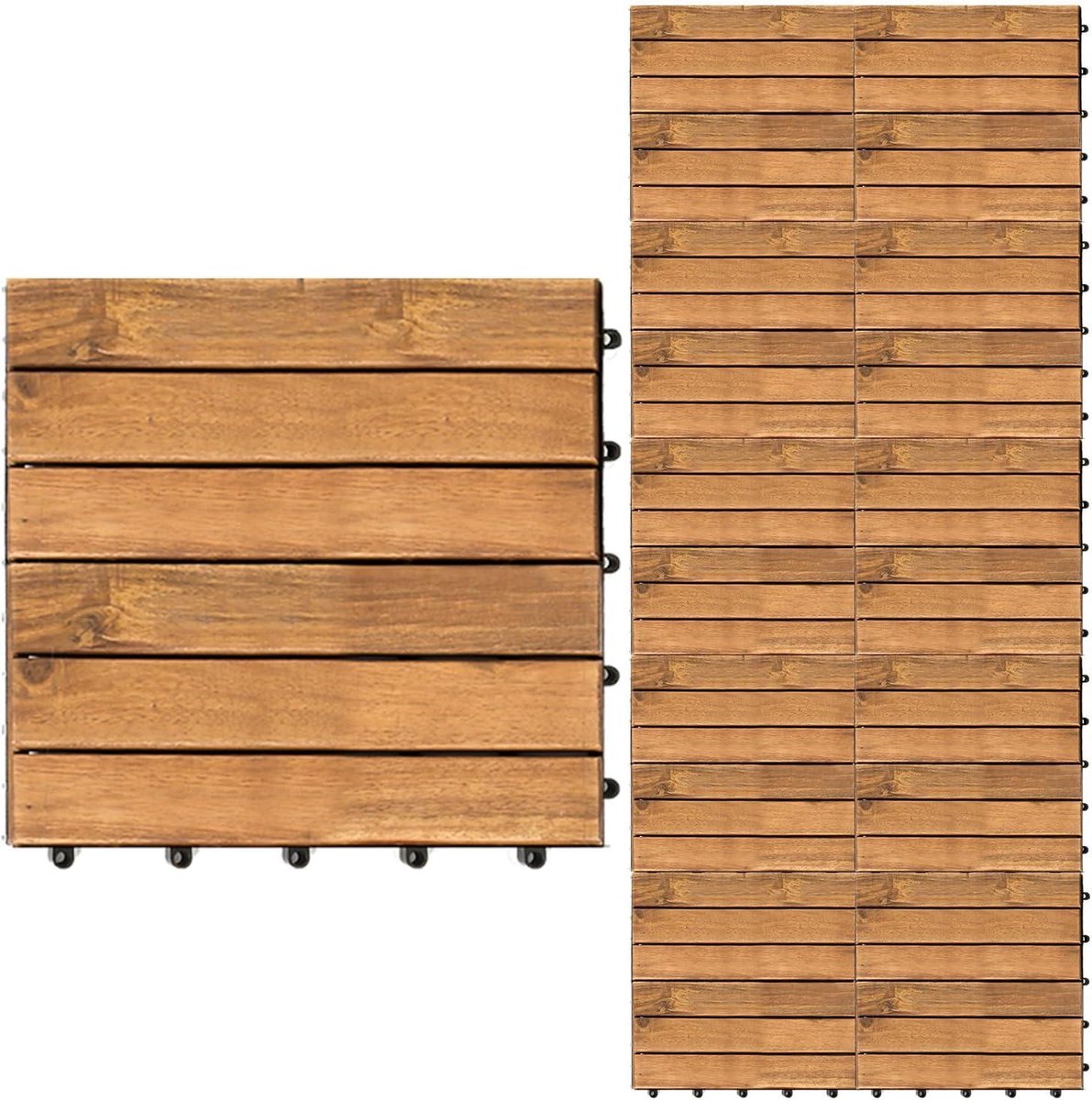 Houten Terrastegels - Balkontegels Hout - Buitenruimte Aankleden - Kliksysteem met Drainage - 30 x 30 cm - Natuurlijk Hout