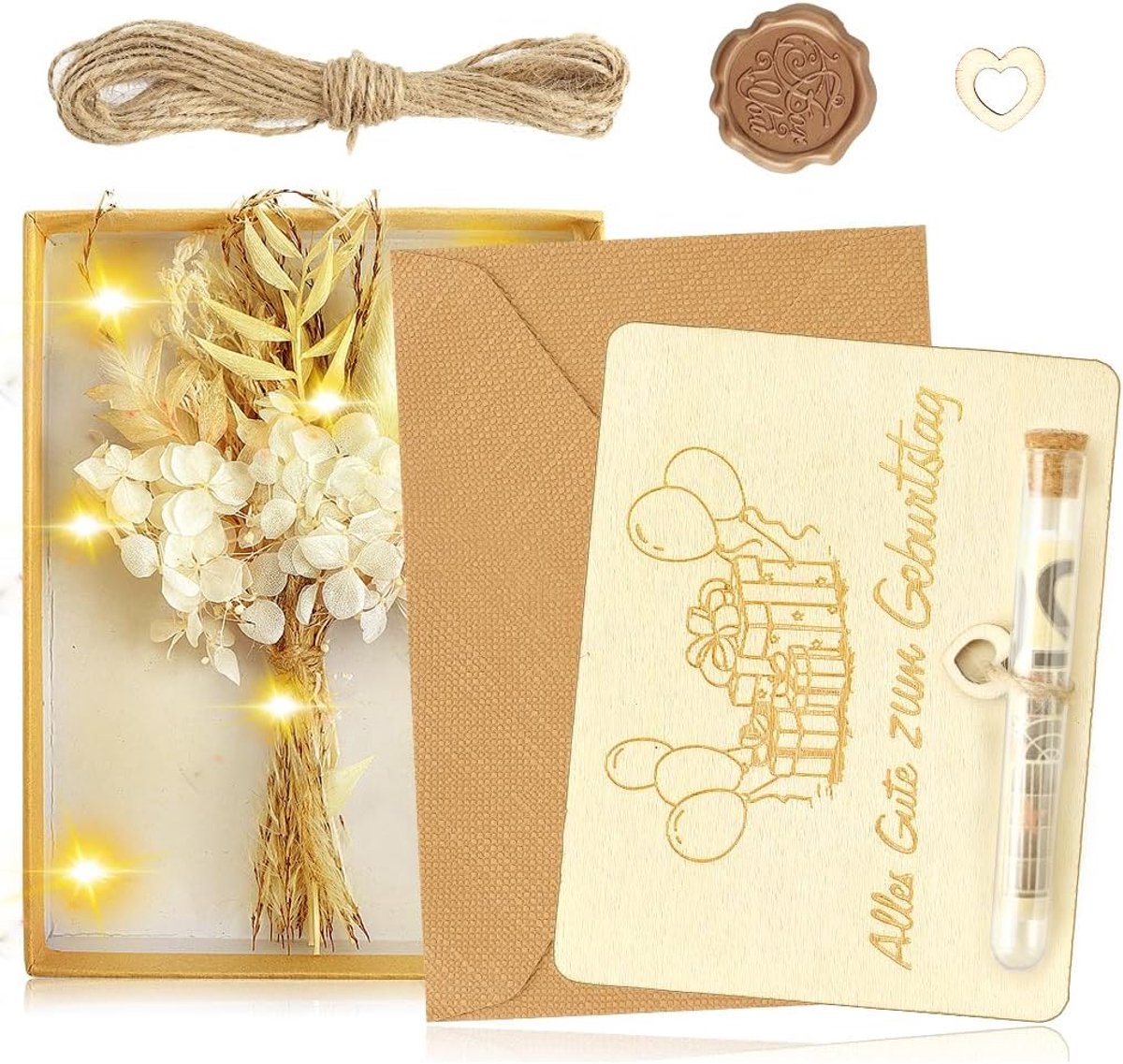 Zilveren geschenkdoos met gedroogde bloemen - Houten reageerbuis - Origineel cadeau-idee voor verjaardagen - ShopVlot