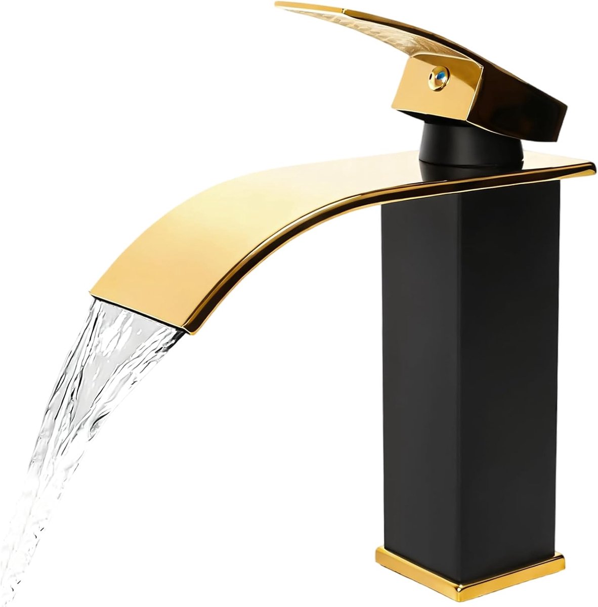 Badkamerkraan waterval 11cm - RVS zwart-goud - enkele hendel mengkraan - stijlvolle waterervaring - ShopVlot