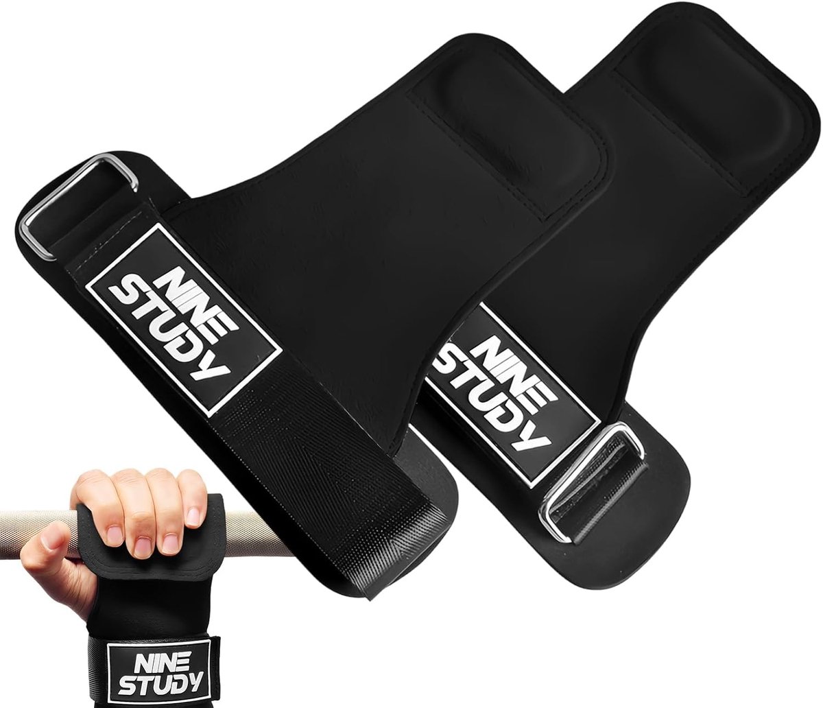 SnelShoppen - Verstelbare Lederen Antislip Gewichtheffen Polsbanden voor Mannen - Fitness Pull Aid met Goede Grip voor Pols en Handbescherming - Ademe
