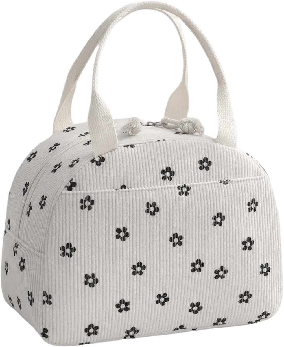 SnelShoppen - Geïsoleerde Lunchtas voor Vrouwen Kordstof Compact 6.5L Mini Koeltas met Praktische Zijzakken, Herbruikbare Duurzame Lunchtas voor Kanto